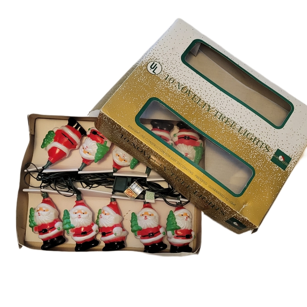 Vintage 90s Santa Blow Mold String Lights Christmas